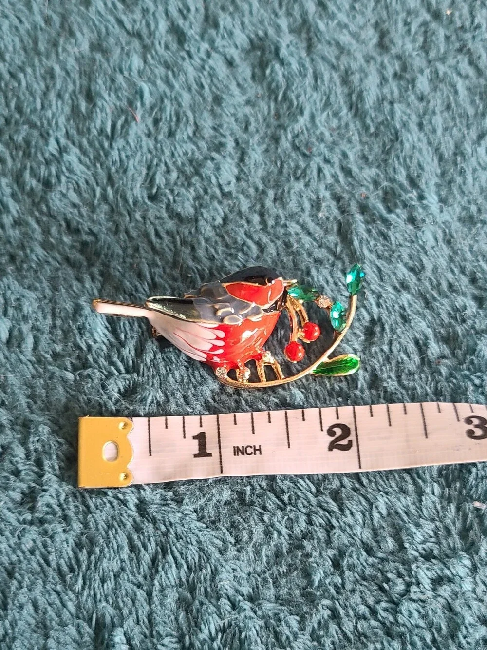 Vintage Red and Green Enamel Songbird Brooch